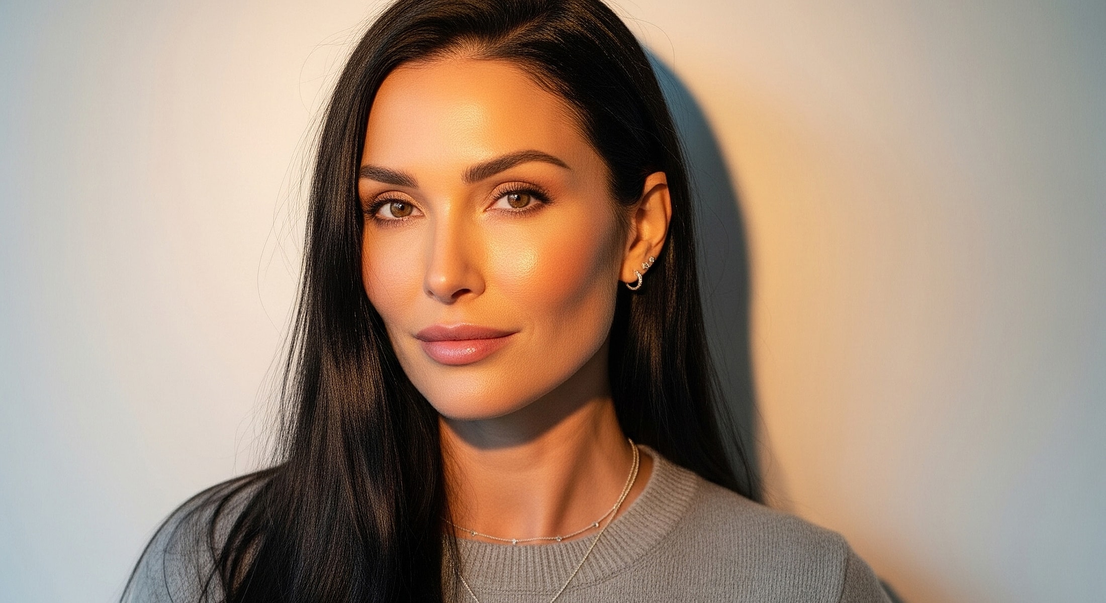 Portrait of a woman with long dark hair.