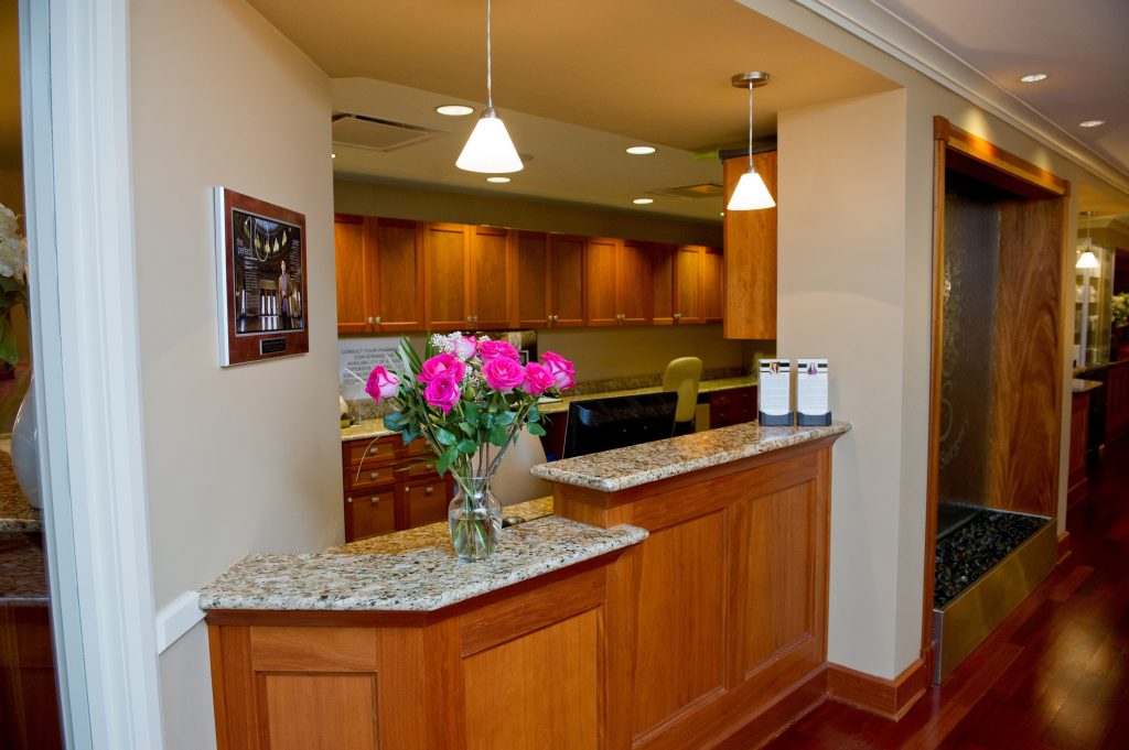 Office reception area and wooden cabinets